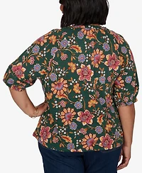 Ruby Rd. Plus Floral Vines Printed Cotton Knit Top