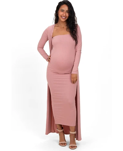 Pinkblush Women's Mauve Ribbed Sleeveless Dress Cardigan Set