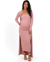 Pinkblush Women's Mauve Ribbed Sleeveless Dress Cardigan Set