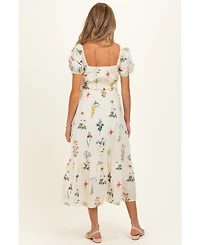Pinkblush Women's Ivory Floral Puff Sleeve Midi Dress