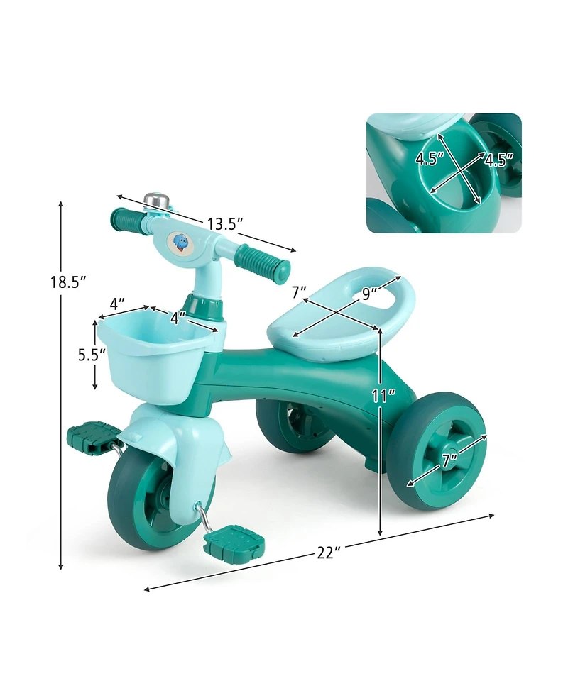 Slickblue Kids Tricycle with Front Basket, Bell and Limited Steering