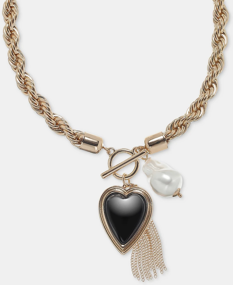 I.n.c. International Concepts Heart, Imitation Pearl & Chain Tassel Statement Necklace, 16-1/2" + 3" extender, Macy's Exclusive