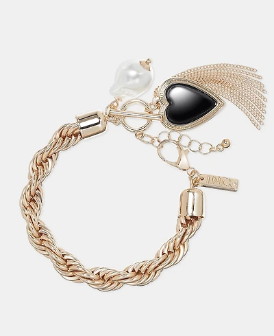 I.n.c. International Concepts Heart, Imitation Pearl & Chain Tassel Flex Bracelet, Macy's Exclusive