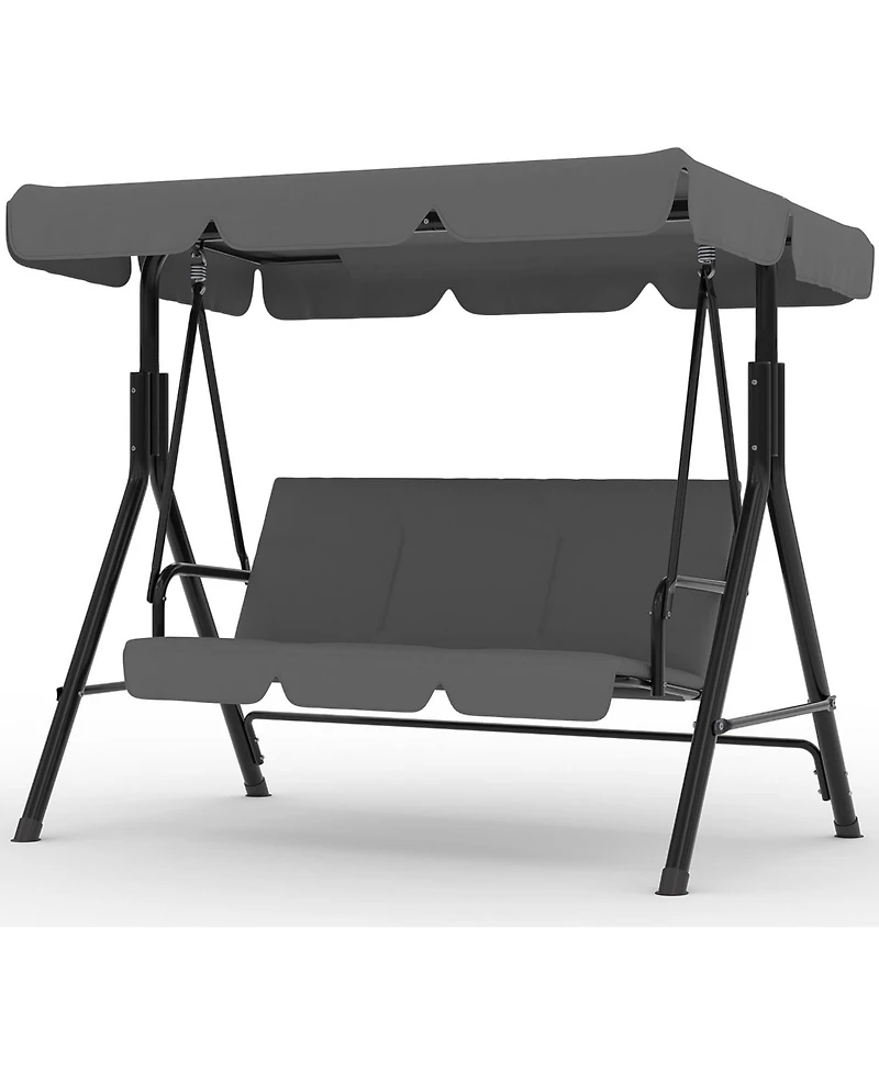 homfan Outdoor Porch Swing with Adjustable Canopy and Stand, 3-Seat Grey Patio Swing Chair for Garden