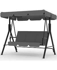 homfan Outdoor Porch Swing with Adjustable Canopy and Stand, 3-Seat Grey Patio Swing Chair for Garden