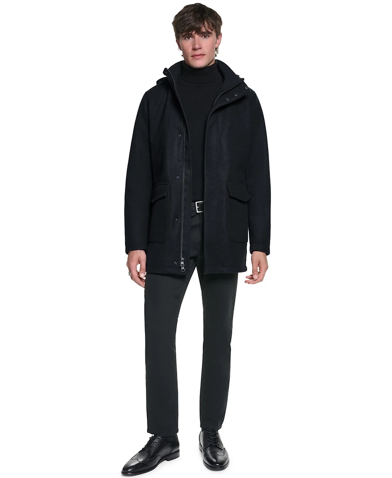 Karl Lagerfeld Paris Men's Patch Pockets Stadium Hooded Coat