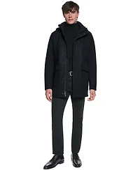 Karl Lagerfeld Paris Men's Patch Pockets Stadium Hooded Coat