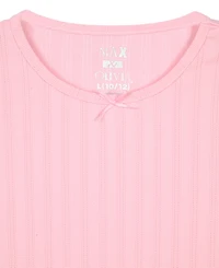 Max & Olivia Girls' 7-16 Rib Top, Milky Print Pants and Matching Scrunchie, 3-Piece Pajama Set