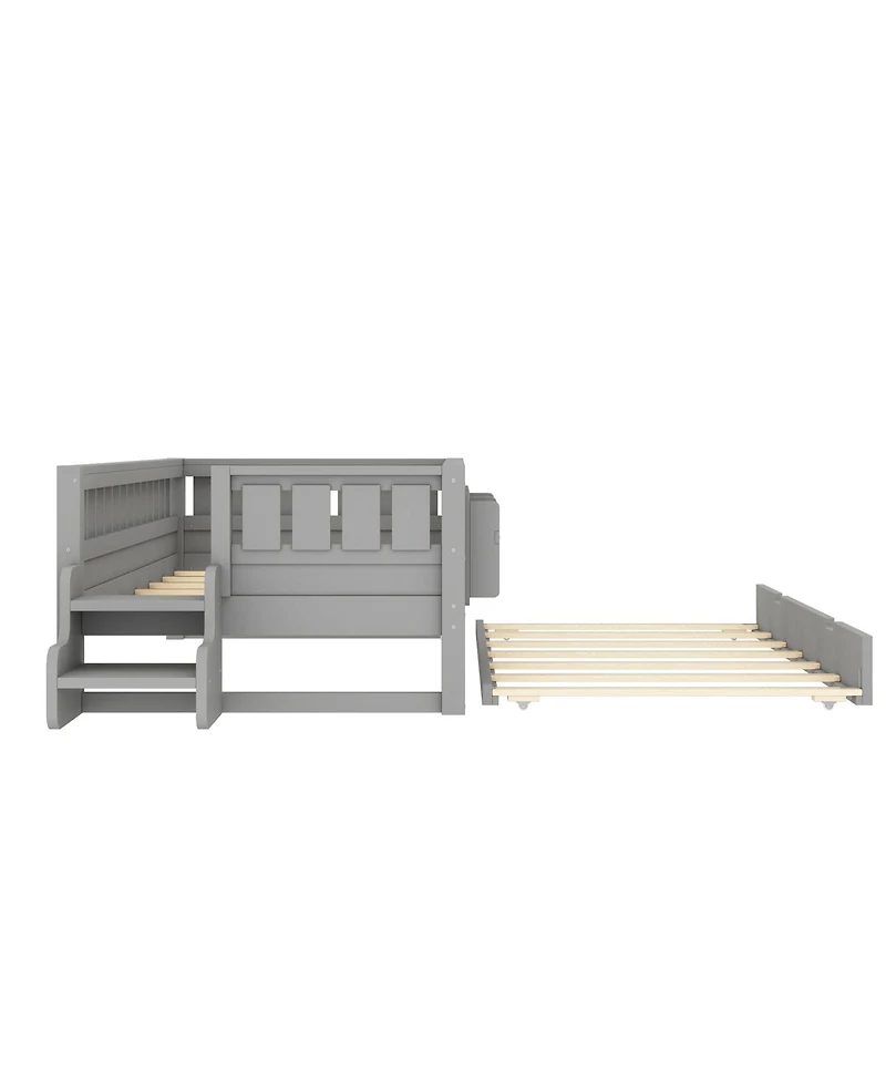 Streamdale Furniture Twin Bed with Bookshelves, Staircase, Safety Rails