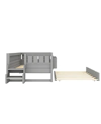 Streamdale Furniture Twin Bed with Bookshelves, Staircase, Safety Rails