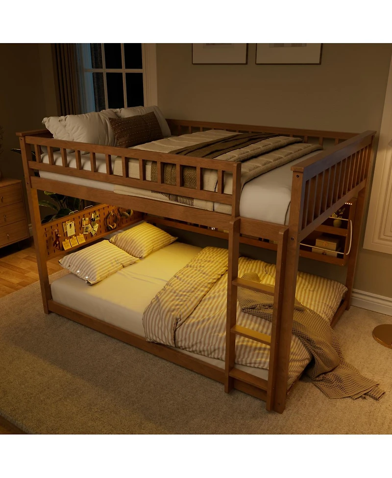 Streamdale Furniture Full over Full Bunk Bed with Shelving, Led Lights, and Pegboard