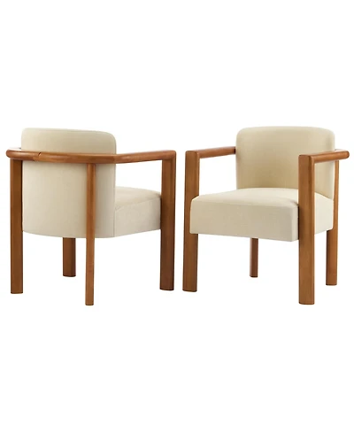 Boyel Living 2-Piece Modern Dining Armchairs, Fabric Upholstered Seat and Walnut Rubberwood Frame, Wide Seat