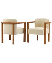 Boyel Living 2-Piece Modern Dining Armchairs, Fabric Upholstered Seat and Walnut Rubberwood Frame, Wide Seat