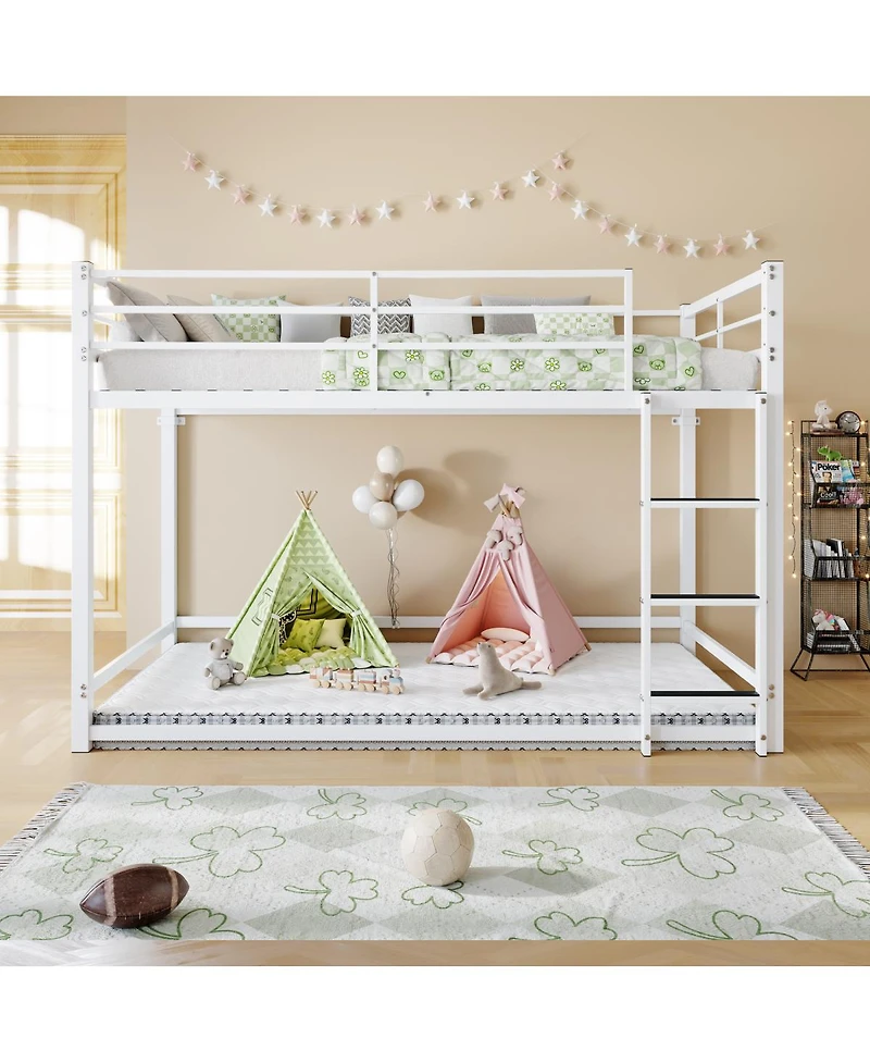 Streamdale Furniture Twin Over Twin Metal Bunk Bed with Ladder and Guardrail