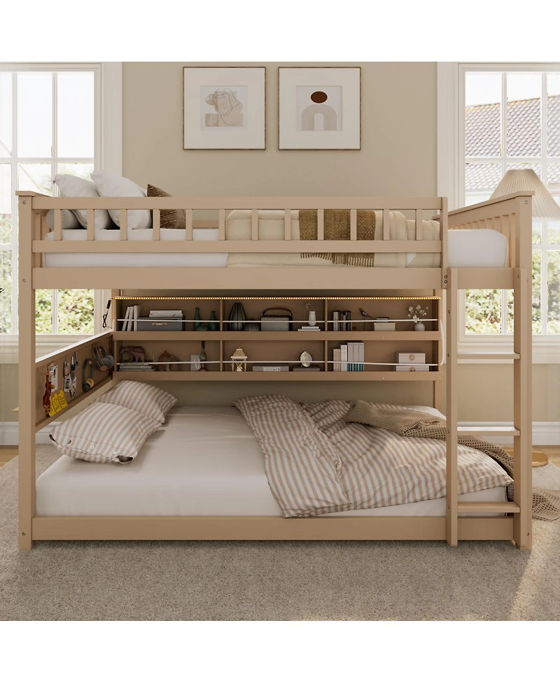 Streamdale Furniture Full over Full Bunk Bed with Shelving, Lights, and Pegboard