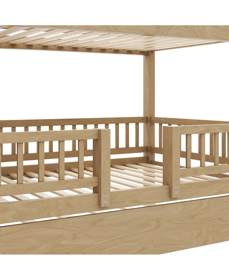 Streamdale Furniture Twin over Twin Bunk Bed with Storage Staircase, Slide and Trundle