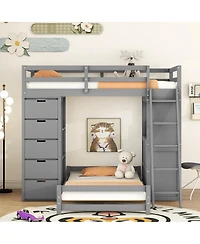 Streamdale Furniture Twin over Twin Bunk Bed with Led Lights and Usb Ports