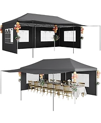 homfan 10'x20' Pop Up Canopy Tent with 5 Removable Sidewalls and Pe Windows, Waterproof, UV50, for Parties Events