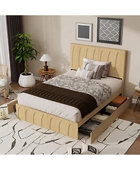 Streamdale Furniture Queen Size Solid Wood Platform Bed with Storage Drawers and Curved Headboard