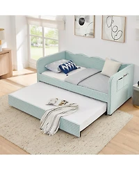 Streamdale Furniture Gingham Upholstered 3-in-1 Twin Daybed with Trundle and Storage