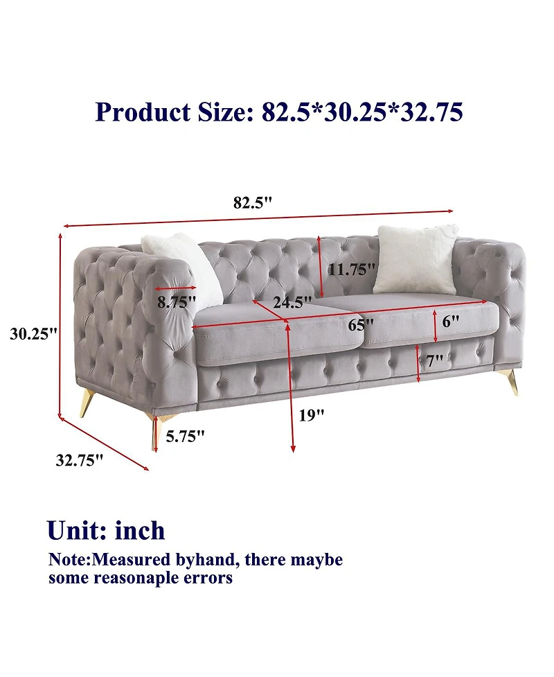 Streamdale Furniture Classic Modern 82.5" Velvet Chesterfield Sofa with Tufted Detailing