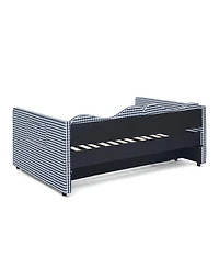 Streamdale Furniture Gingham Upholstered Full-Size Daybed with Trundle and Side Storage Pocket