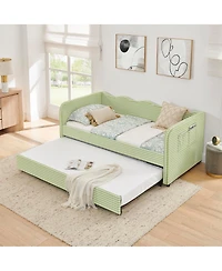Streamdale Furniture Gingham Upholstered 3-in-1 Twin Daybed with Trundle and Side Pockets