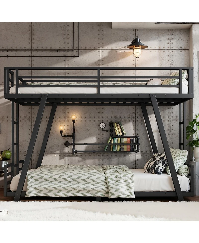 Streamdale Furniture Twin Xl over Twin Xl Metal Bunk Bed with Side Ladders