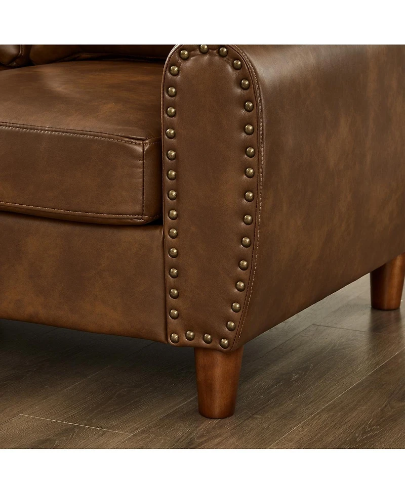 Streamdale Furniture 59" Classic Faux Leather Loveseat with Rolled Arms and Wood Legs
