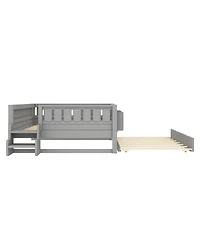 Streamdale Furniture Loft Bed with Bookshelves, Staircase, Safety Rails, and Trundle