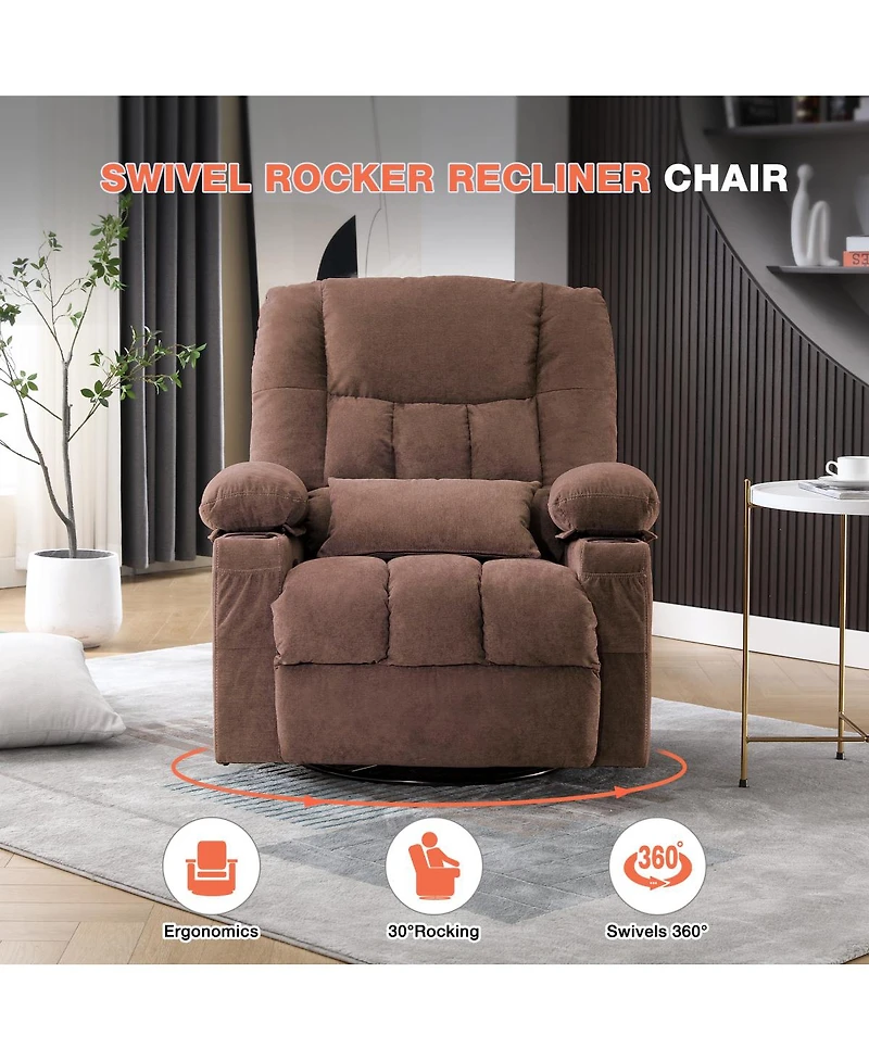 Streamdale Furniture Massage Swivel Rocker Recliner Chair with Heat, Vibration, and Usb Port