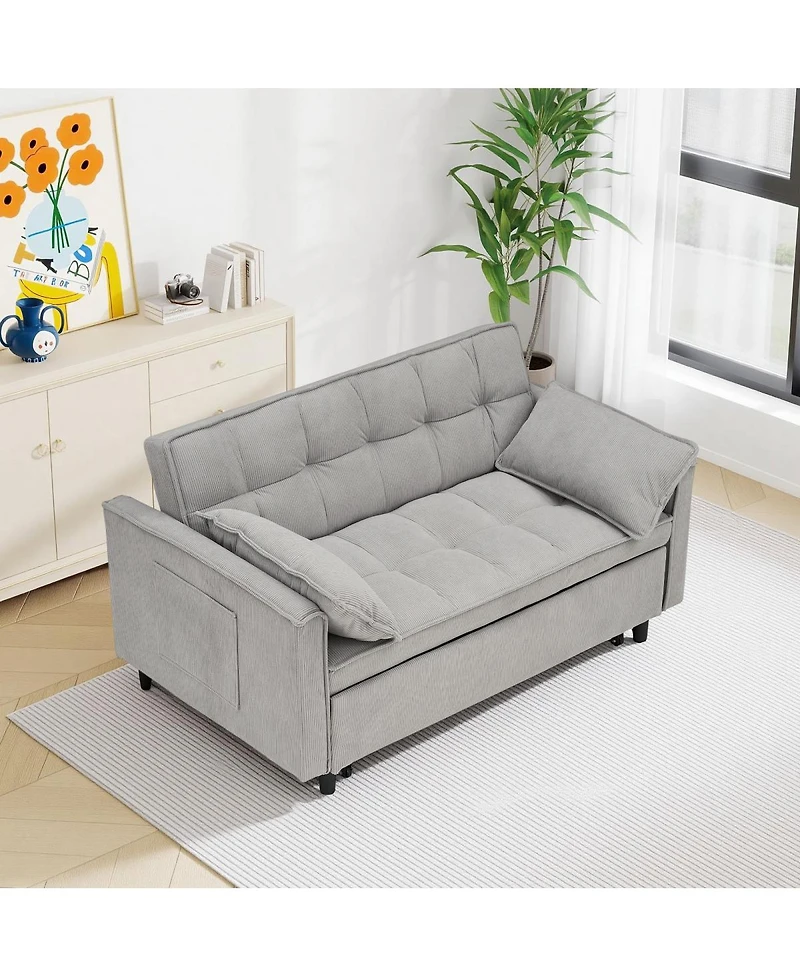 Streamdale Furniture Corduroy Modular Sleeper Sofa with Pull Out Bed
