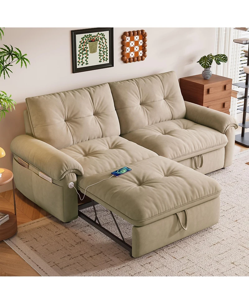 Clihome 77-Inch Convertible Sofa Bed,Made of Cloud-like Fabric, Applicable to Living Rooms, Bedrooms and Apartment
