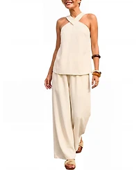 Cupshe Women's Ivory Serenity Cross Halter Wide Leg Two Piece Set