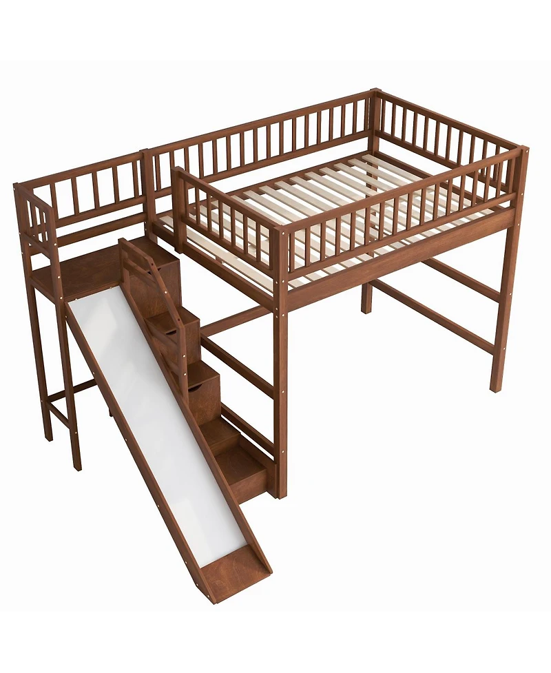 Streamdale Furniture Loft Bed with Storage Staircase, Slide and Led Light