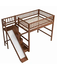 Streamdale Furniture Loft Bed with Storage Staircase, Slide and Led Light
