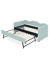 Streamdale Furniture Gingham Upholstered Twin Daybed with Pull-Out Trundle and Side Storage Pocket