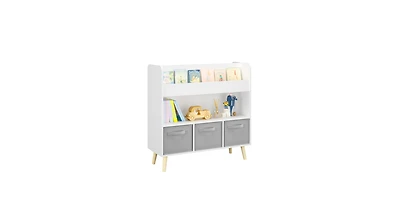 Flynama Kids Bookshelf With 3 Removable Fabric Bins Toy Book Organizer