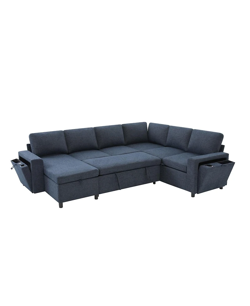 Streamdale Furniture U-Shaped Convertible Sectional Sofa Bed with Storage, Usb and Cup Holders