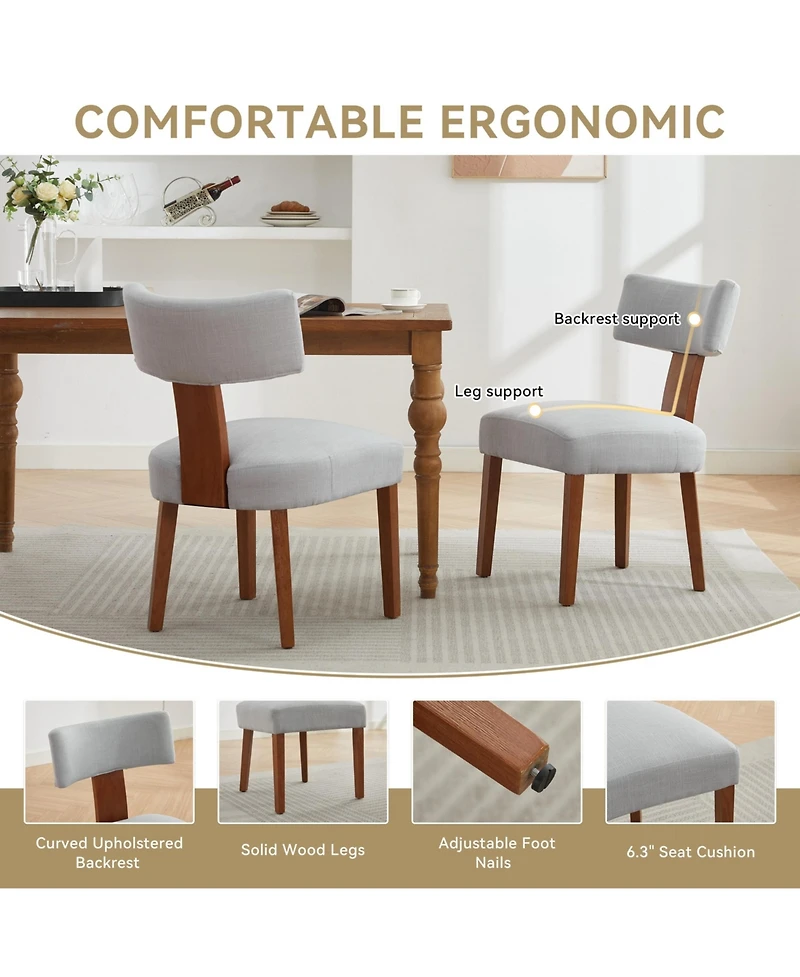 Flynama Set of 2 Linen Curved Wingback Dining Chairs, Rubber Wood Legs 250lbs Capacity