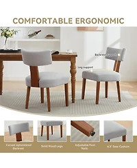 Flynama Set of 2 Linen Curved Wingback Dining Chairs, Rubber Wood Legs 250lbs Capacity