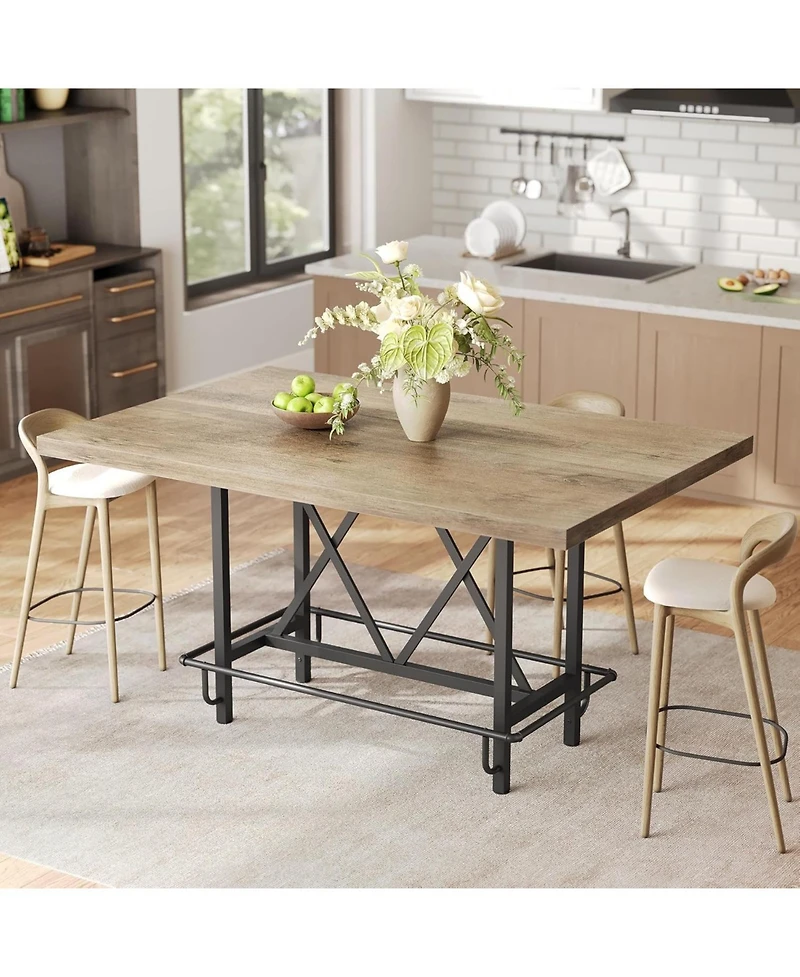 Tribesigns 63-Inch Industrial Bar Table with Metal Footrest, Counter Height Pub Table for Kitchen, Home Bar and Entertaining