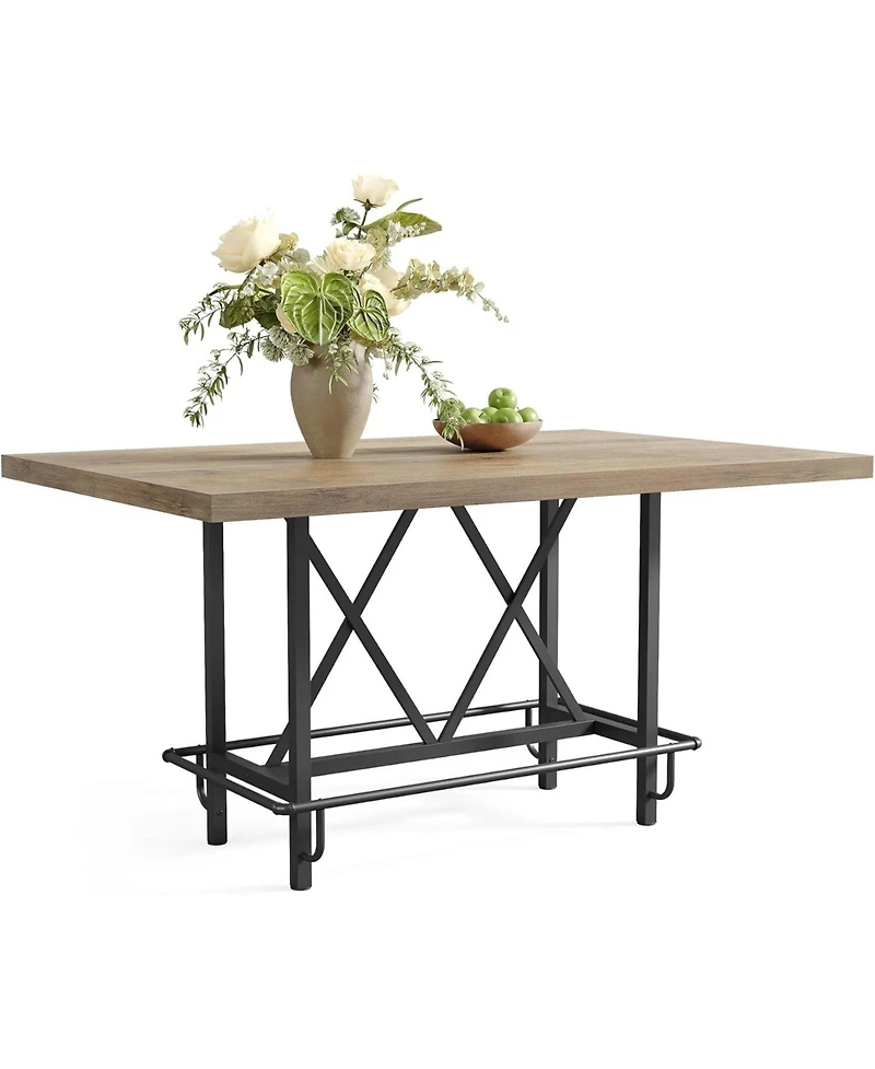 Tribesigns 63-Inch Industrial Bar Table with Metal Footrest, Counter Height Pub Table for Kitchen, Home Bar and Entertaining