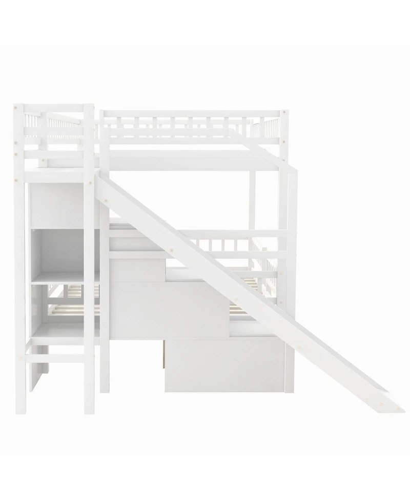 Streamdale Furniture Full over Full Bunk Bed with Storage Staircase, Slide and 2 Drawers