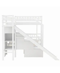Streamdale Furniture Full over Full Bunk Bed with Storage Staircase, Slide and 2 Drawers
