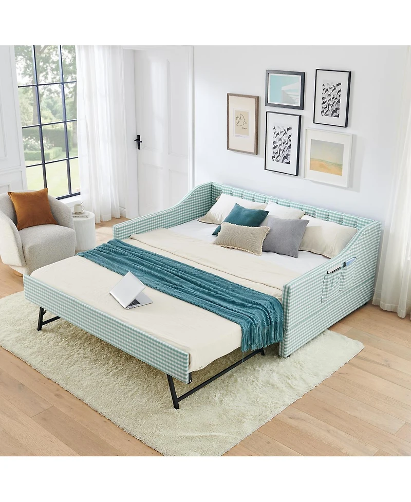 Streamdale Furniture Upholstered Full-Size Convertible Daybed with Trundle and Side Storage