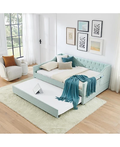 Streamdale Furniture Upholstered Full-Size Convertible Daybed with Trundle and Side Storage
