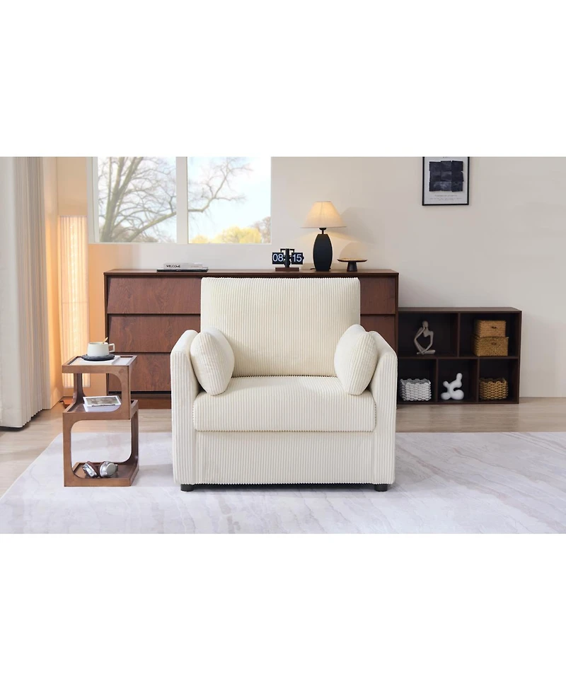 Streamdale Furniture Corduroy Accent Chair with Side Storage Pockets and 2 Pillows
