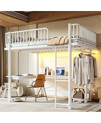 Streamdale Furniture Full Loft Bed with L-Shaped Desk, Led Lights, and Charging Station