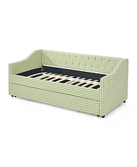 Streamdale Furniture Upholstered Twin Daybed with Trundle, Side Storage and Tufted Backrest